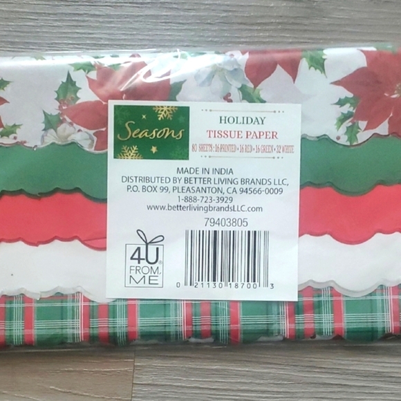 Holiday Tissue Paper - Red, Green, White- 80 Sheets Total - Picture 1 of 3
